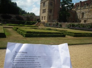 Photographic evidence of reading 'To Penshurst', albeit on a crumpled piece of paper, with the house in the background.